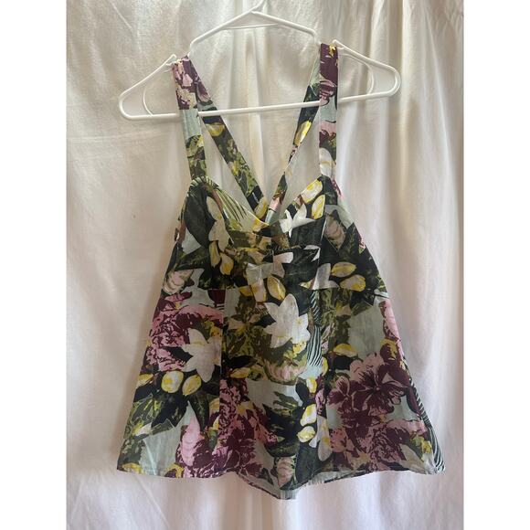CAbi Tops - Cabi Floral Tank Top Womens Size 12 Criss Cross Back
